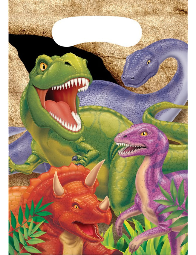 8 plastičnih vrećica Rođendanski dinosauri 16 x 22 cm