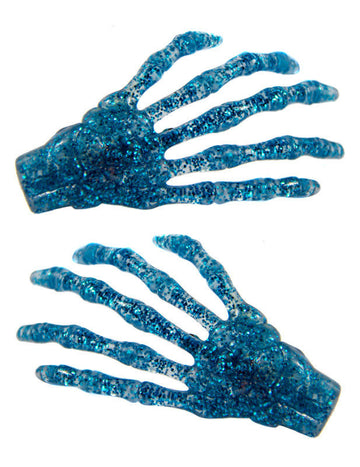 2 kose Barettes Hands Skeleton Blue Spiw