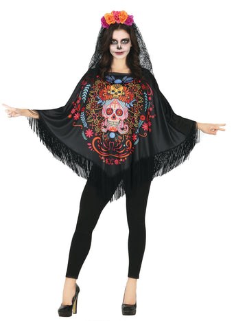 Poncho obojeni kostur dia de los muertos odrasla osoba