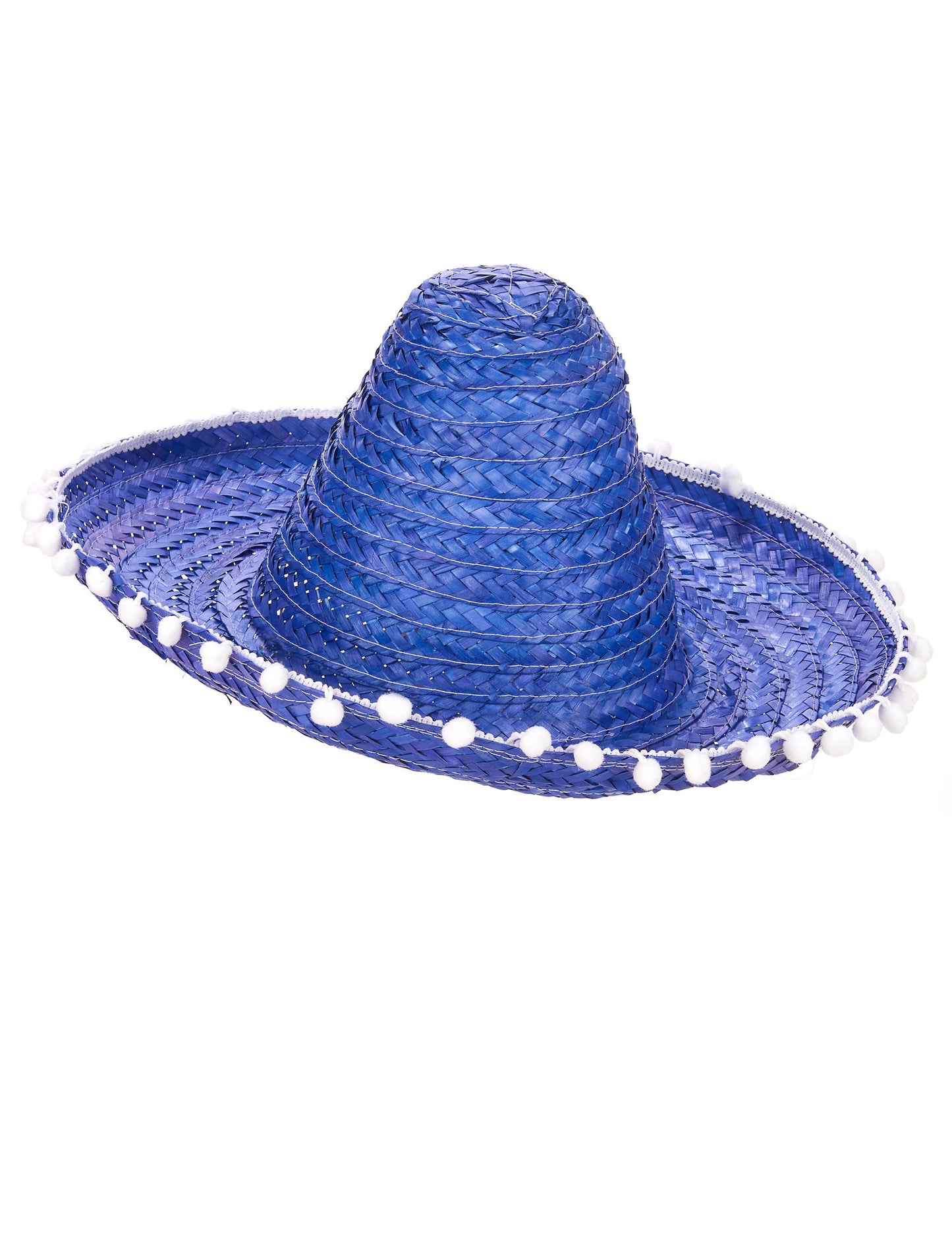 Plavi sombrero s odraslim pompom obrubom