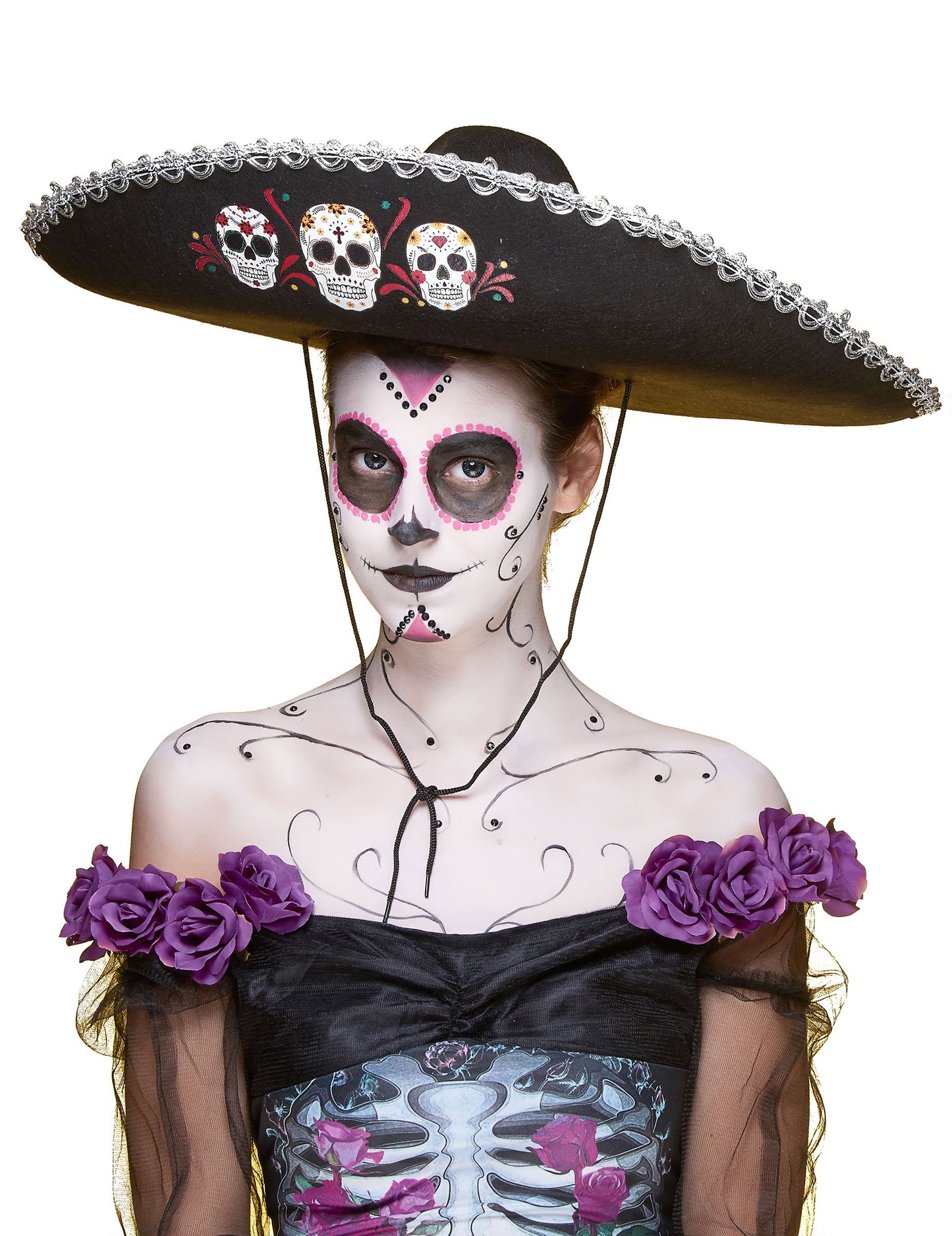 Crni sombrero dia de los muertos odraslih srebrnih završnica